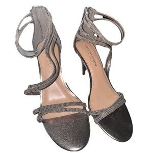CHRISTIAN SIRIANO Silver SPARKLE Zip Back Stiletto STRAPPY High Heels Size 9